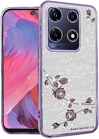 Yarxiawin for Infinix Note 30 Pro Case Clear Glitter Sparkle Luxury Shiny Infinix Note 30 Pro Phone Case Silicone TPU Soft Flower Transparent Shockproof Cover Pruple Thin (Silver-Purple)