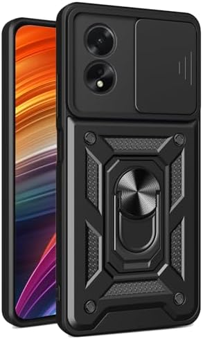 Ysnzaq Armor Case for Oppo A78 4G 6.43", [Shockproof Protective] [Lens Push Window] Phone Cover with Magnetic Kickstand for Oppo A78 4G SJ Black