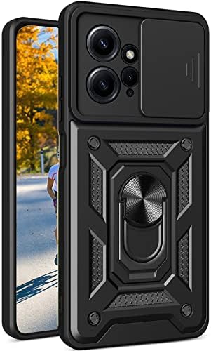 Ysnzaq Military Grade Heavy Duty Shockproof Case for Xiaomi Redmi Note 12 4G (Not 5G), Sliding Window Lens Protective with Swivel Stand Phone Cover for Redmi Note 12 4G SJ Black