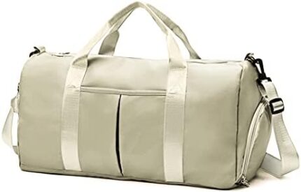 ZGWJ Sports Gym Bag with Wet Pocket & Shoes Compartment, Waterproof Shoulder Weekender Bag for Women and Men Swim Sports Travel Lightweight and easy Carry on Beige