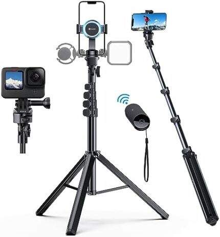 andobil Newest 62.15" Magsafe Tripod for iPhone, Magnetic Selfie Stick Tripod with Remote - Stable Cell Phone Tripod Stand -Travel Tripod, Lightweight Tripod for iPhone 15 Pro Max/14/13/GoPro/Camera