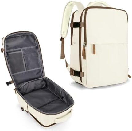 coowoz Travel Backpack For Women Men Airline Approved,Beige Brown Carry On Backpack,Large Hiking Backpack Waterproof Outdoor Sports Rucksack Casual Daypack Fit 15.6 Inch Laptop Backpack