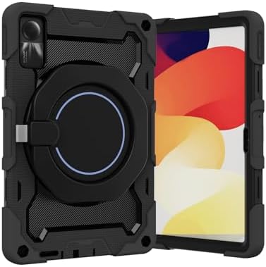nincyee Tablet Silicone Case for Xiaomi Redmi Pad SE 11",Shockproof Case with Pencil Holder,Shoulder Strap,Rotating Large Ring Hanging Kickstand for Kids