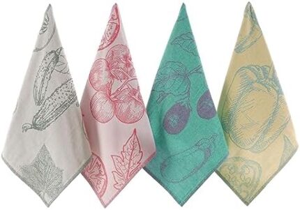 sea me at home Dish Towels for Kitchen, Jacquard Tea Towel Set, Stylish and Functional, A Great Gift for Any Home, 100% Turkish Cotton Towel Set of 4 (Garden Vegetables)