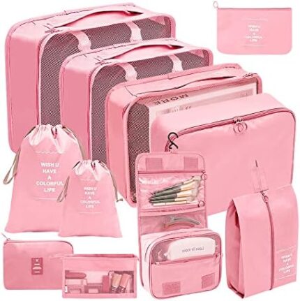 10 PCS Travel Packing Organizers, Luggage Organizers for Suitcase Set, Travel Packing Cubes for Suitcase Lightweight Travel Essential Bag with Large Toiletries Bag for Clothes Shoes
