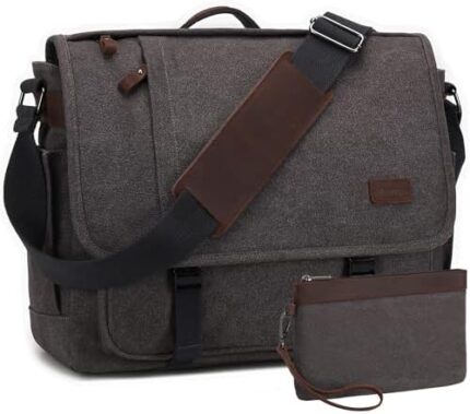 Nerlion Messenger Bag for Men 17-17.3 Inch Laptop Bag Canvas Water-resistant Computer Bag Shoulder Bag School Work Briefcase Bookbag for College (Gray)