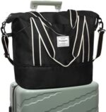 DMLuna Travel Duffel Bag, Tote Sports Gym Bag, Shoulder Overnight Weekender Bag for Women & Men, Hospital bag, Expandable Duffel Bag with Trolley Sleeve/Wet Pocket