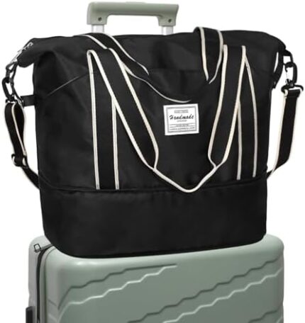 DMLuna Travel Duffel Bag, Tote Sports Gym Bag, Shoulder Overnight Weekender Bag for Women & Men, Hospital bag, Expandable Duffel Bag with Trolley Sleeve/Wet Pocket