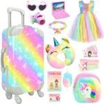 19Pcs 18 inch Girl Doll Accessories Case Luggage Travel Play Set with Doll Clothes Camera Travel Pillow Bag Dress Glasses Doll Stuff Fit 18 inch Doll Christmas Birthday Gift