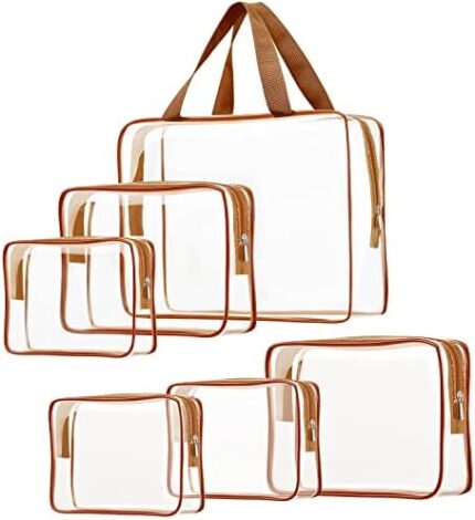6pcs Clear Cosmetic Bags, TSA Approved Toiletry Bag Set Crystal Clear Travel Bag Organization PVC, Clear Makeup Bags Luggage Pouch Carry on Airport Airline Compliant Bag with Zipper Handle Women Men