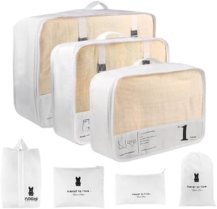 7 Set Packing Cubes Luggage Organizers Bags for Suitcase Travel Accessories(White)