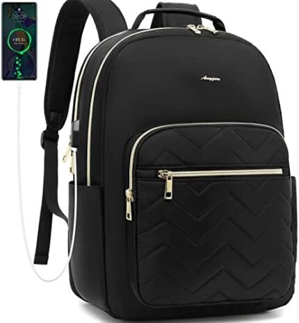 AMYGEM Laptop Backpack Travel Backpack for women, Water Resistant college Book Bag Computer Back Pack with USB Charging Port for Teacher Nurse, Fits for 15.6 Inch Laptop, Black