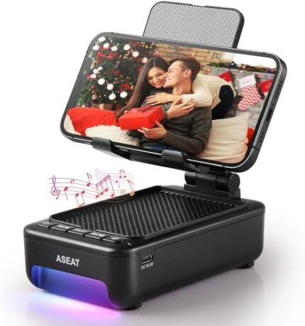 ASEAT Gifts for Men Him, Cell Phone Stand with Bluetooth Speaker&Led Color Changing Light, Unique Gifts for Women Dad Her Husband, Birthday Gifts for Men
