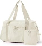 BAGSMART Foldable Travel Duffle Bag for Women, Gym Tote Bag for Sports, 26L Airport Carry On Weekender Overnight Bag for Travel, Travel Accessories(Beige)