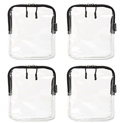 BORSALI TSA Quart Size Bag Approved for Carry On Travel - One (1) Quart Clear Toiletires, Cosmetic and 3-1-1 Liquids Toiletry Bag - 4 Pack