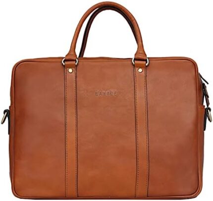 Banuce Full Grain Italian Vegetable Tanned Leather Briefcase for Men 14 Inch Business Work Bag Attache Case