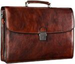 Banuce Vintage Full Grain Italian Vegetable Tanned Leather Briefcase for Men with Lock lawyer Bag Attache Case 15.6 Inch Laptop Business Work Bag Brown