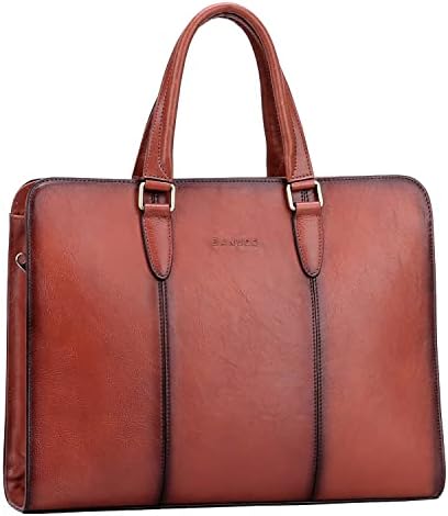 Banuce Vintage Full Grains Italian Vegetable Tanned Leather Briefcase for Women 14 Inch Business Work Bags Ladies Satchel