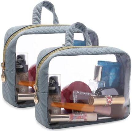 Bunnychill TSA Approved Toiletry Bag With Handle Strap,2 Pack PVC Clear Cosmetic Bags for Women Men, Carry on Airport Airline Compliant Bag,waterproof Transparent Makeup Travel Bags(2pack-Blue)