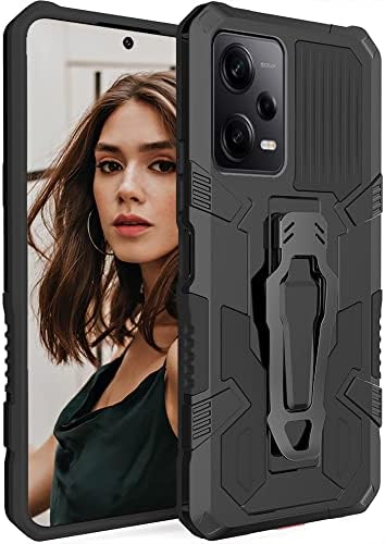 CCSamll for Xiaomi Redmi Note 12 Pro 5G Case with Metal Belt Clip Holster, Military Grade Drop Cover with Kickstand Case for Xiaomi Redmi Note 12 Pro 5G/Poco X5 Pro JJ Black
