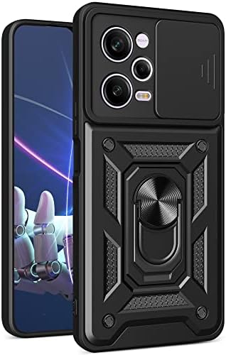 CCSmall Case for Xiaomi Redmi Note 12 Pro+ with Slide Camera Cover, Military Grade Drop Protective Phone Cover Case with Ring Kickstand for Xiaomi Redmi Note 12 Pro Plus SJ Black