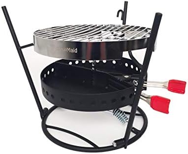 CampMaid Grill and Smoker with Carry Bag - Dutch Oven Tools Set - Charcoal Holder & Cast Iron Grill Accessory - Camping Grill Set - Outdoor Cooking Essentials - Camp Kitchen Equipment - (3 Piece Set)