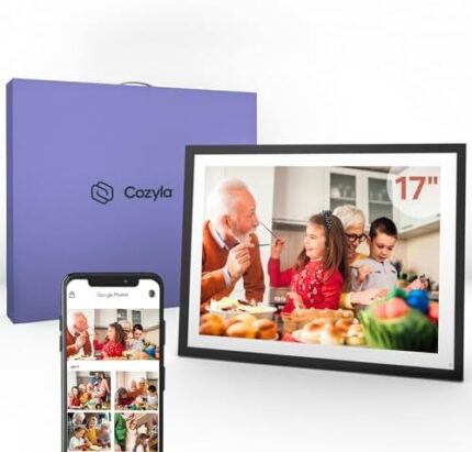 Cozyla Canvas Digital Picture Frame Large 17 Inch Send Pictures and Videos via Email Google Photos Instagram Phone App Free Unlimited Storage Smart Photo Frame Electronic WiFi Black with White Mat