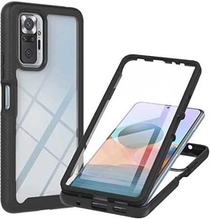 DETUOSI Hard Cell Phone Case for Xiaomi Redmi Note 10 Pro 6.67" with Screen Protector (Not for Note 10 5G), 360 Full Body Protective Phone Cover Case for Redmi Note 10 Pro Max, Black
