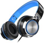 ELECDER i39 Headphones with Microphone Foldable Lightweight Adjustable On Ear Headsets with 3.5mm Jack for Cellphones Computer MP3/4 Kindle School Blue/Black