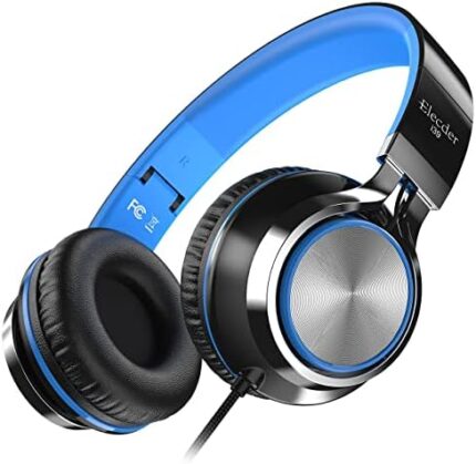 ELECDER i39 Headphones with Microphone Foldable Lightweight Adjustable On Ear Headsets with 3.5mm Jack for Cellphones Computer MP3/4 Kindle School Blue/Black