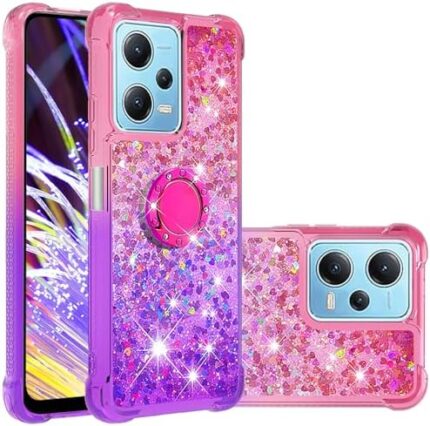 Ephoou Glitter Case for Xiaomi Redmi Note 12 4G, Bling Sparkle Colorful Gradient Quicksand Soft TPU Liquid Cover Case with Ring Stand for Xiaomi Redmi Note 12 4G JB-Pink Purple