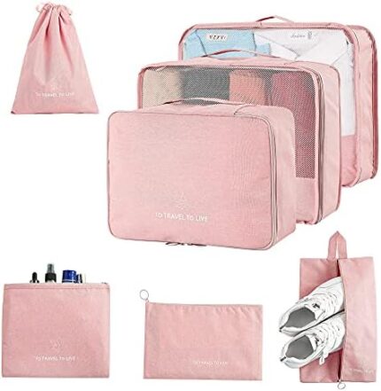 FOREMS 7 Set Packing Cubes Travel Luggage Organizers With Laundry Bag,Shoe Bag And Toitetrybag,Lightweight Luggage For Carry On Suitcase