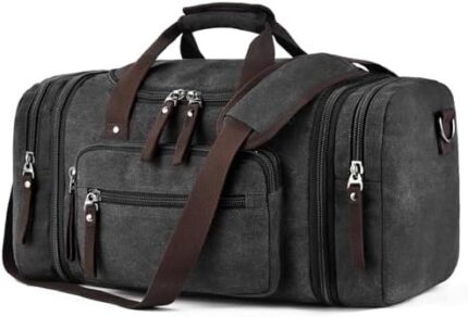 Felipe Varela Duffle Bag for Men, 50L Expandable Canvas Duffel Bag for Travel, Mens Carry On Luggage Bag Traveling Weekender Gym Overnight Bags for Airplanes, Black