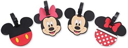 Finex 4 Pcs Set Mickey Mouse and Minnie Mouse Silicone Travel Luggage Baggage Identification Labels ID Tag for Bag Suitcase Plane Cruise Ships with Belt Strap