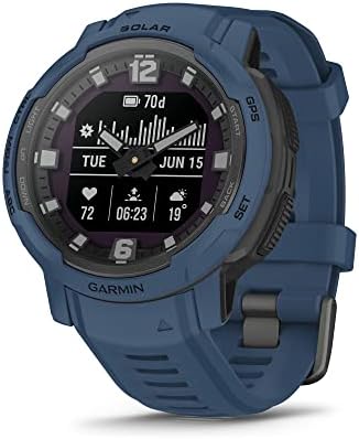 Garmin Instinct Crossover Solar, Rugged Hybrid Smartwatch with Solar Charging Capabilities, Analog Hands and Digital Display, Tidal Blue, Adjustable