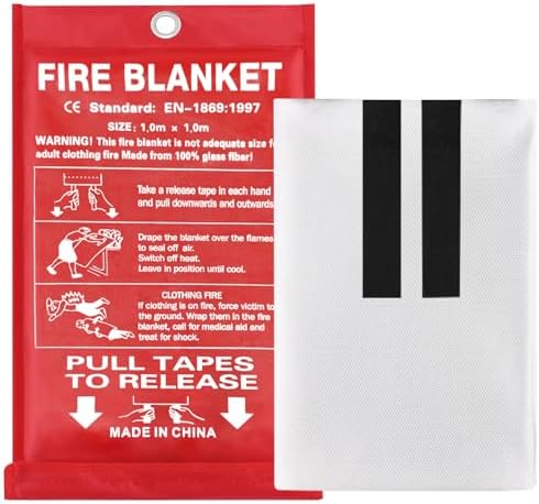HALARON Emergency Fire Blankets for Home Kitchen-Fire Suppression Fiberglass Blanket HALARON Emergency Fire Blankets for Home Kitchen-Fire Suppression Fiberglass Blanket Flame Retardant Blanket Emergency Survival Safety Cover for Kitchen Home House Car Office Warehouse-1Pack