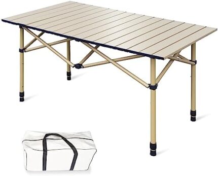 Hastoygo Folding Camping Table Loads 165 Lbs, Height Adjustable from 21.65" to 27.56", Picnic Table 47.24" x 21.65", Camp Table Portable with Carry Bag for Outdoor Cooking,Beach,Backyard,Tailgating