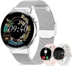 Iaret Smart Watch for Women, Answer/Make Call Waterproof Smartwatch for Android Phones iPhone Fitness Tracker with 1.32" Full Touch Screen 20 Sport Modes Pedometer Heart Rate Sleep Monitor, Silver