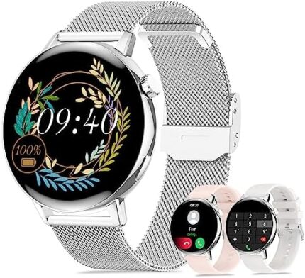 Iaret Smart Watch for Women, Answer/Make Call Waterproof Smartwatch for Android Phones iPhone Fitness Tracker with 1.32" Full Touch Screen 20 Sport Modes Pedometer Heart Rate Sleep Monitor, Silver