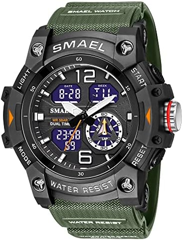 KXAITO Men's Analog Sports Watch Military Watch Outdoor LED Stopwatch Digital Electronic Large Dual Display Waterproof Tactical Army Wrist Watches for Men 8007