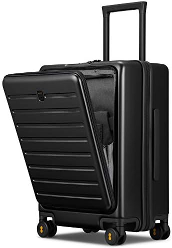 LEVEL8 Carry On Luggage with Compartment, 20 Inch Lightweight Hard Shell Rolling Suitcase with Wheels Airline Approved, Checked Luggage with Front Pocket, Double TSA Locks - Black