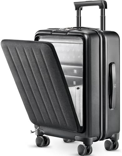 NINETYGO Carry on Luggage with Front Compartment, Airline Approved, 20-Inch Suitcases with Wheels for Trips, Men, Women, 22 X 14 X 9 Inches, Midnight Black