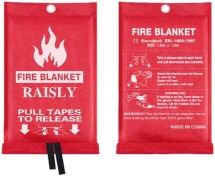 RAISLY Emergency Fire Blanket for Home - 1 Pack Fire Suppression Blanket for Kitchen Fiberglass Suppression Flame Retardent Safety Blanket for School, Camping, Grill, Car, Warehouse 40” x 40”