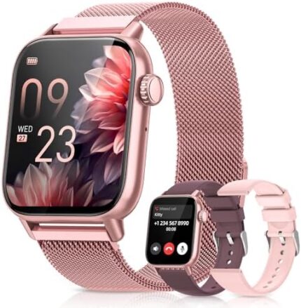 Smart Watch, 1.85" HD Samrt Watches for Women, Fitness Tracker Watch with Blood Pressure/Heart Rate/Sleep Monitor, Bluetooth 5.3 Smart Watch for Android/iOS Phones, IP68 Waterproof Sport Watch (Pink)