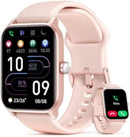 Smart Watch Answer/Make Call and Alexa, 1.8'' Fitness Tracker with SpO2 Heart Rate Sleep Monitor, 100 Sports Activity Trackers and Smartwatches, IP68 Waterproof Step Calorie Pedometer for Android iOS