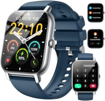 Smart Watch (Answer/Make Calls), 1.85" Smart Watches for Men Women 110+ Sport Modes Fitness Watch with Sleep Heart Rate Monitor, Pedometer, IP68 Waterproof Smartwatch for iOS Android Watch Silver Blue