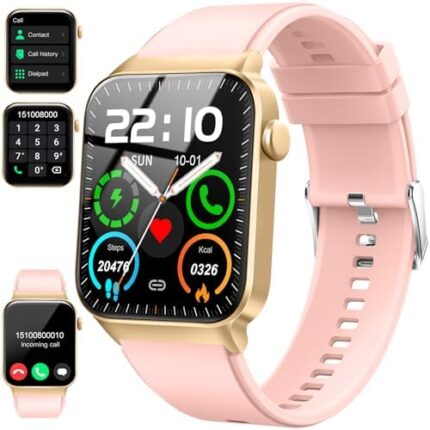 Smart Watch for Men Women, 1.85" Smartwatch (Answer/Make Call), IP68 Waterproof Fitness Tracker, 100+ Sport Modes, Heart Rate Monitor, Sleep Monitor, Pedometer, Smartwatches for Android iOS, Gold Pink