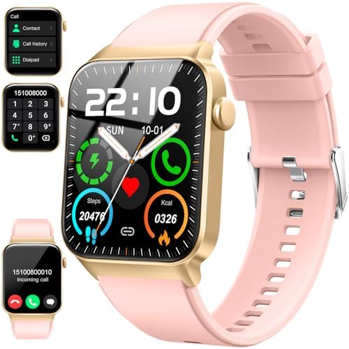 Smart Watch for Men Women, 1.85" Smartwatch (Answer/Make Call), IP68 Smart Watch for Men Women, 1.85" Smartwatch (Answer/Make Call), IP68 Waterproof Fitness Tracker, 100+ Sport Modes, Heart Rate Monitor, Sleep Monitor, Pedometer, Smartwatches for Android iOS, Gold Pink