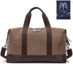 Sunshinejing Women Canvas Weekender Travel Tote Overnight Duffel Bag PU Trim Carry on Bags (Brown)