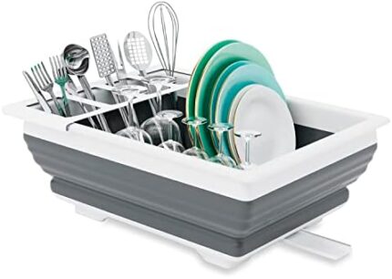 THANSTAR Collapsible Dish Drainer Portable Dinnerware Drainer Organizer for Kitchen RV Campers Travel Trailer Space Saving Kitchen Storage Tray